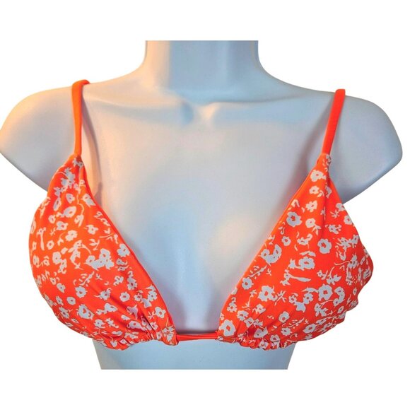 Womens Med/6 Orange Floral Triangle Bikini Set Adjustable Straps Tie Side Bottom - Picture 5 of 12